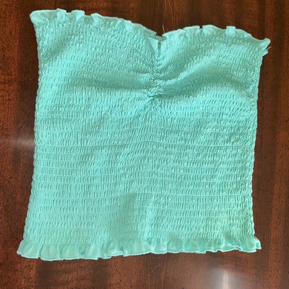 Rue 21 Teal Cinched Tube Top with Ruffle Trim - Picture 1 of 4